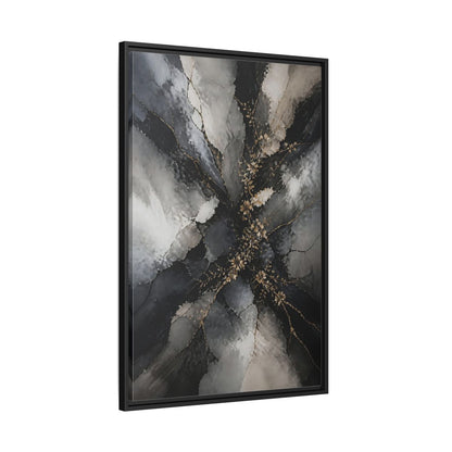 Side Mockup 13. Abstract Gold Floral Black And Gold shown as stretched canvas wall art