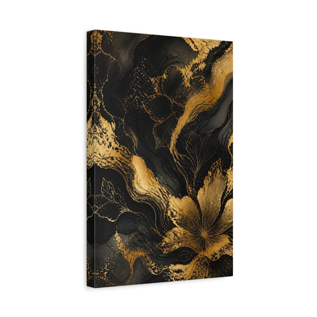 Side Mockup 4. Abstract Gold Floral Contour shown as canvas print