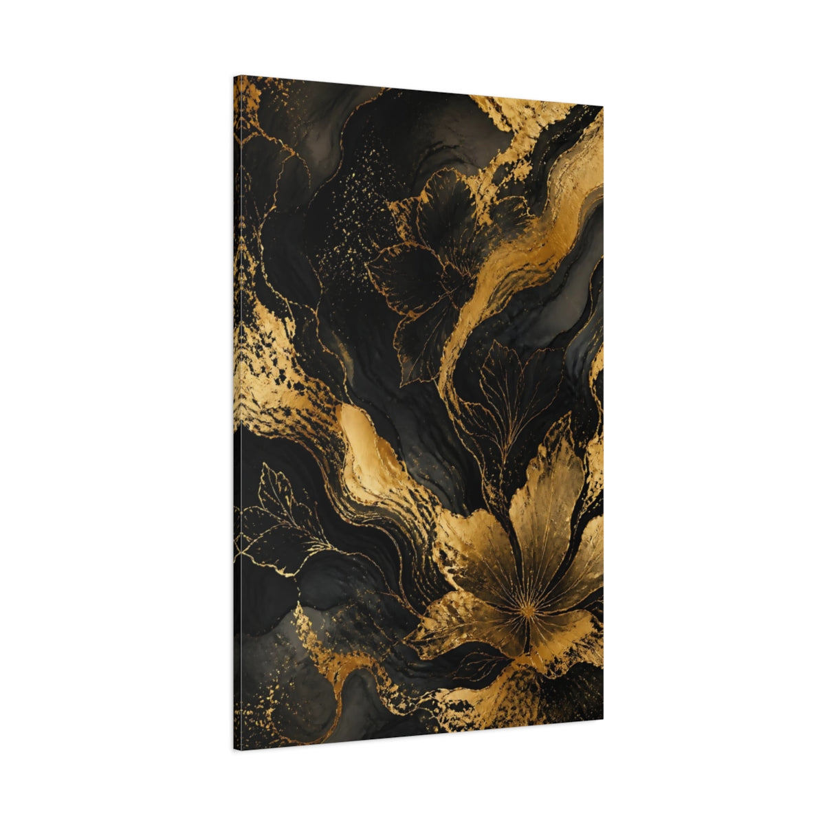 Side Mockup 1. Abstract Gold Floral Contour shown as canvas print