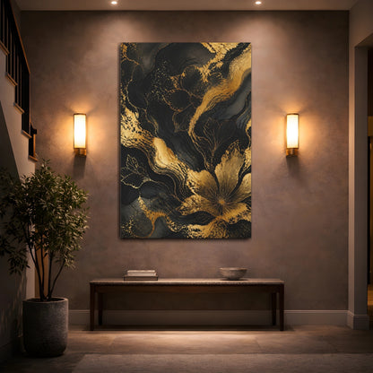 Mockup 2. Abstract Gold Floral Contour shown as canvas print