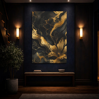 Mockup 4. Abstract Gold Floral Contour shown as canvas print