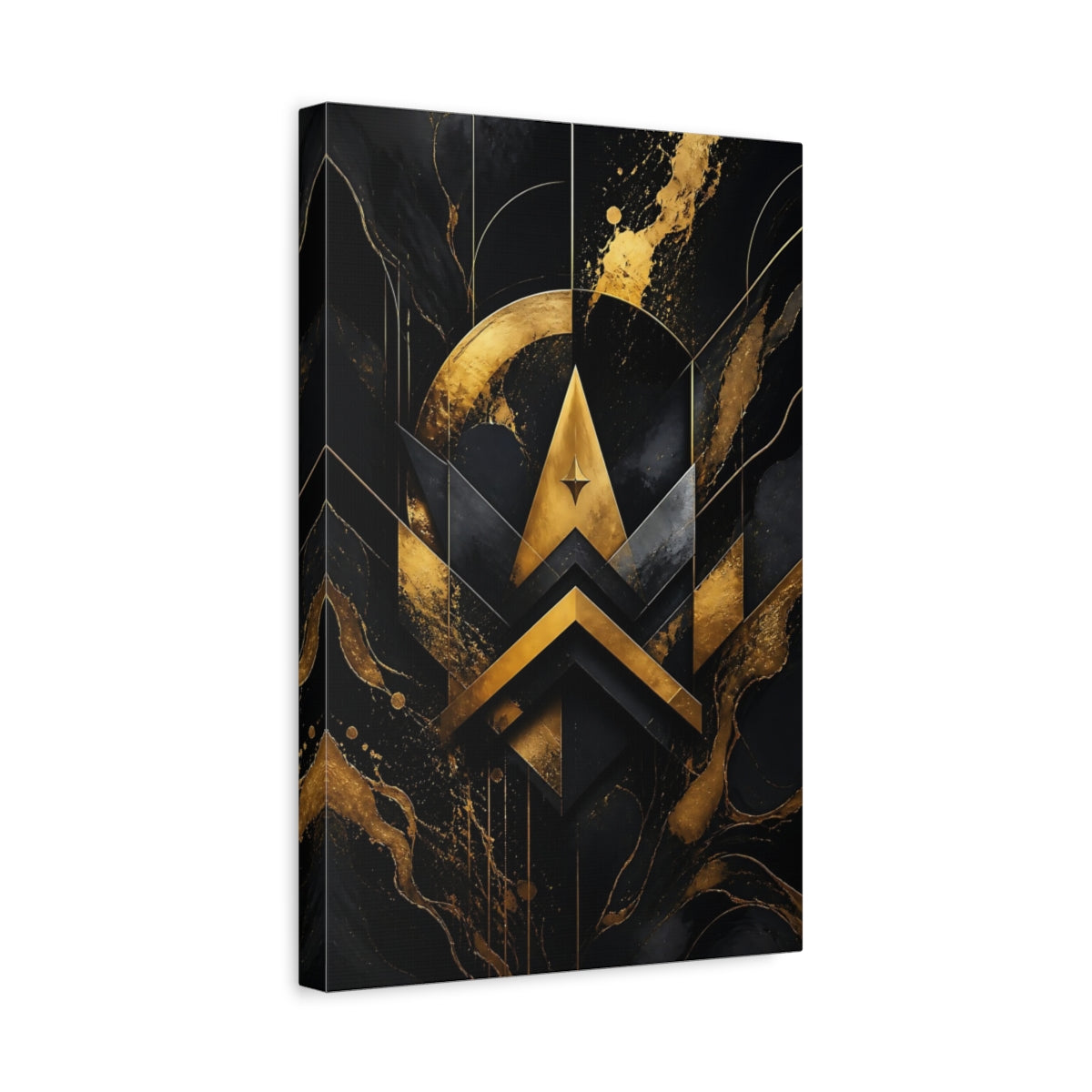Side Mockup 4. Abstract Gold Geometry shown as canvas print