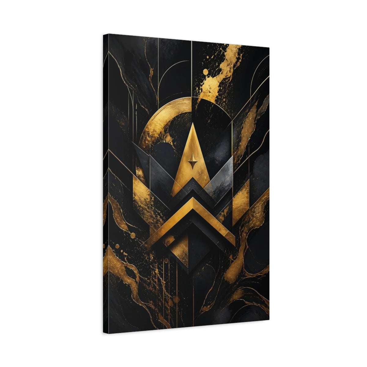 Side Mockup 2. Abstract Gold Geometry shown as canvas print