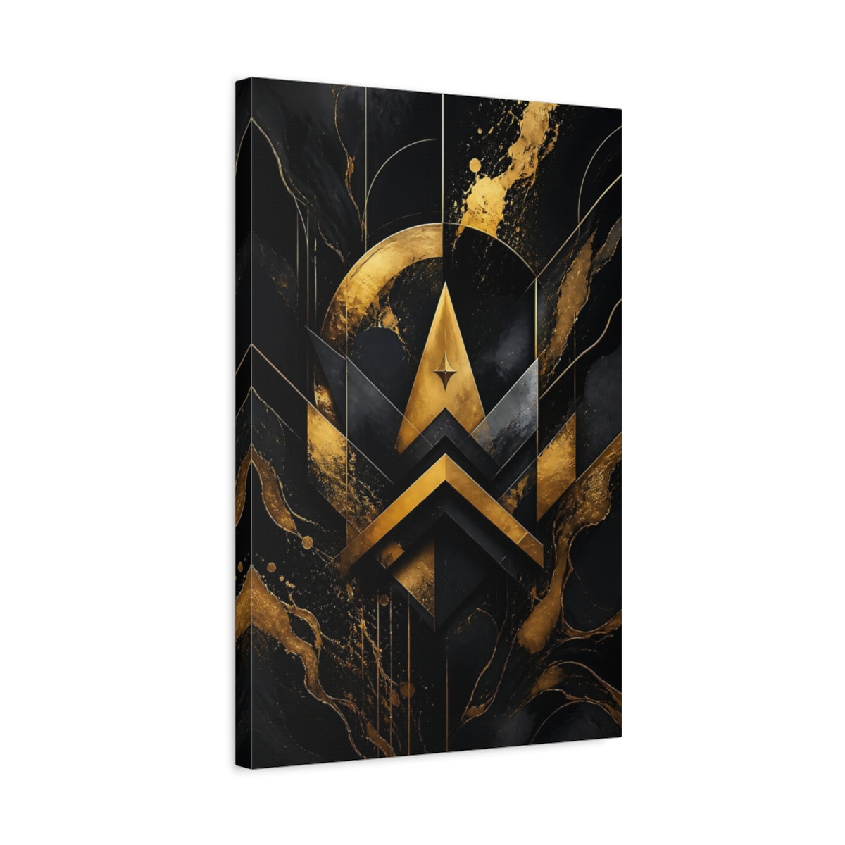 Side Mockup 3. Abstract Gold Geometry shown as canvas print