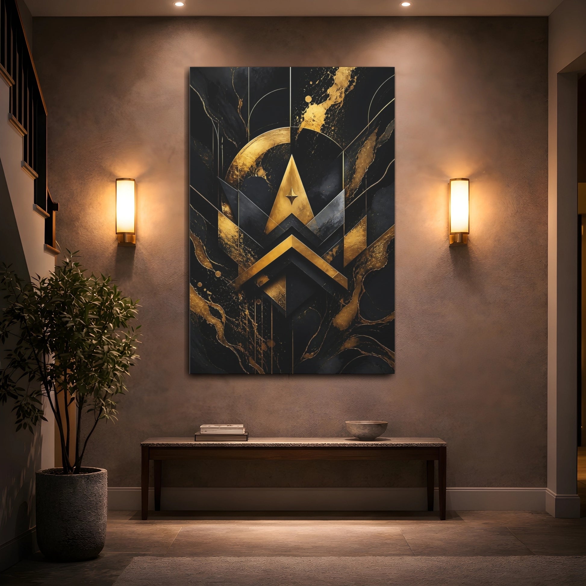 Mockup 2. Abstract Gold Geometry shown as canvas print