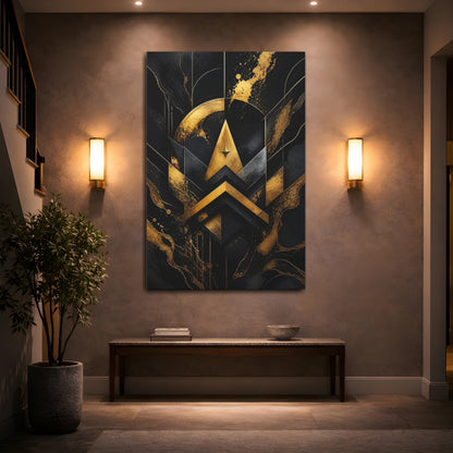 Mockup 2. Abstract Gold Geometry shown as canvas print