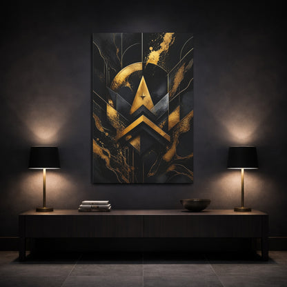 Mockup 3. Abstract Gold Geometry shown as canvas print