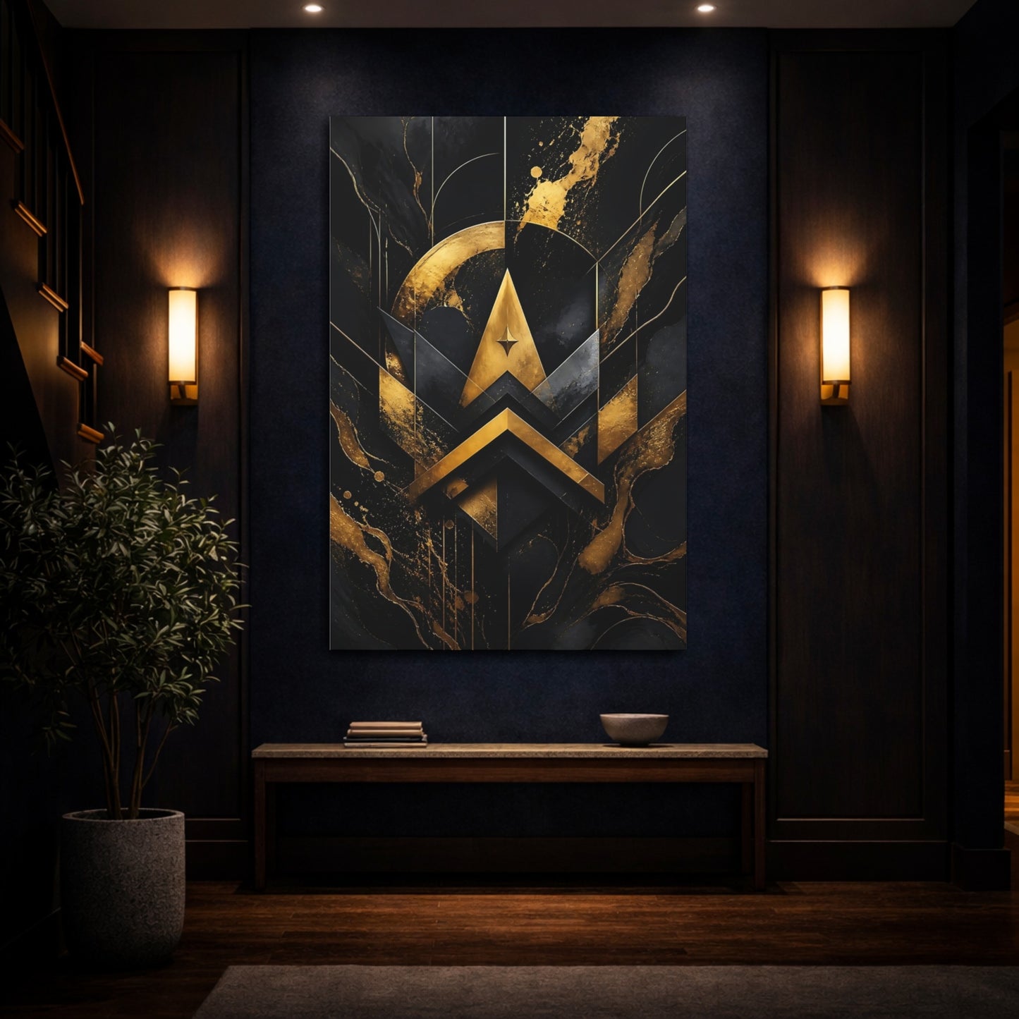 Mockup 4. Abstract Gold Geometry shown as canvas print