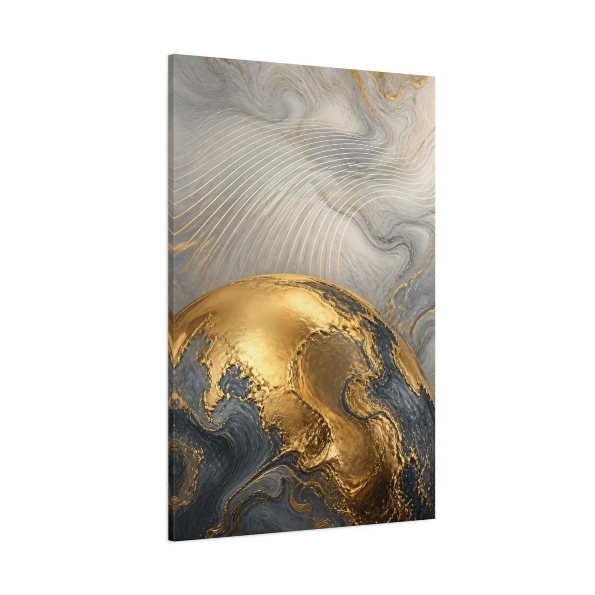 Side Mockup 1. Abstract Gold Globe shown as canvas print