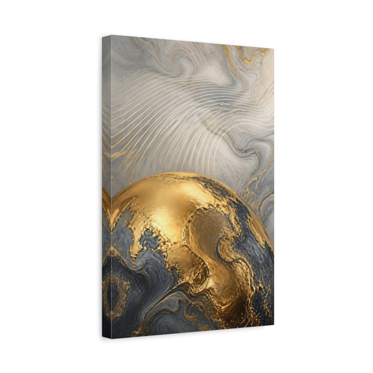 Side Mockup 4. Abstract Gold Globe shown as canvas print