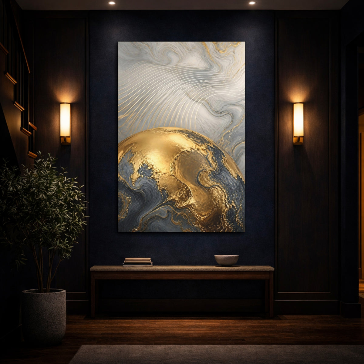 Mockup 4. Abstract Gold Globe shown as canvas print