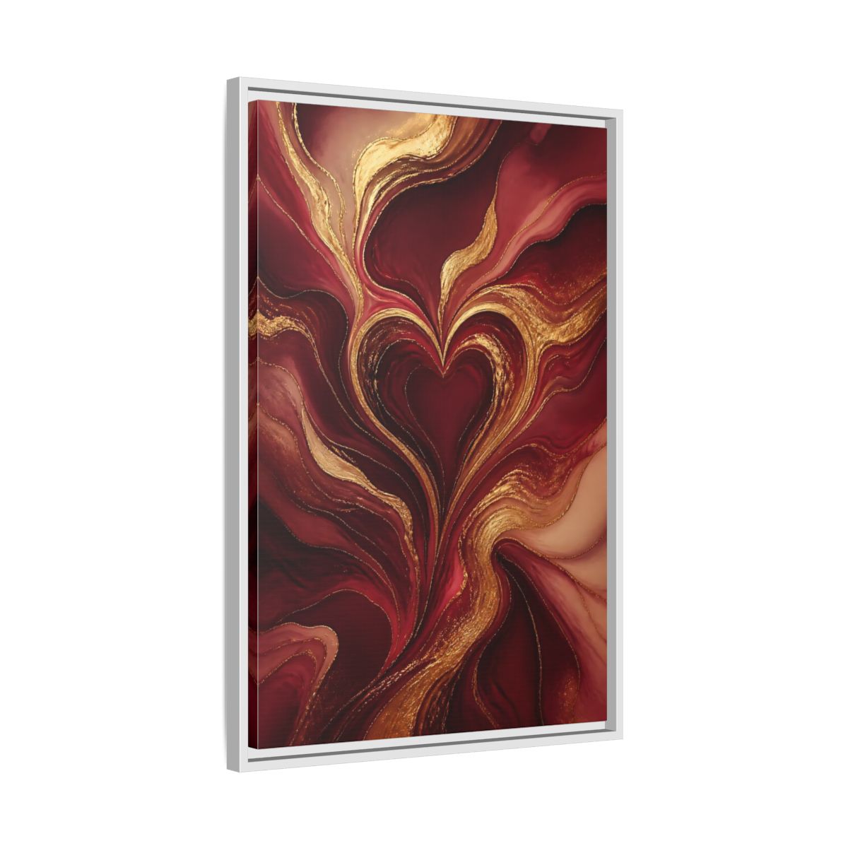 Side Mockup 10. Abstract Gold Heart shown as framed canvas print