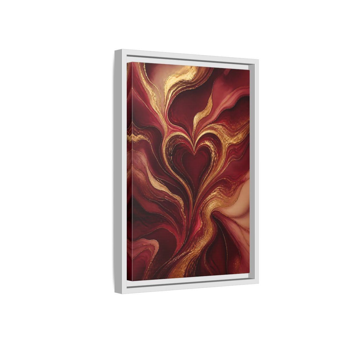Side Mockup 4. Abstract Gold Heart shown as framed canvas print