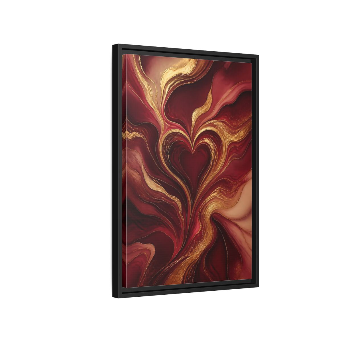 Side Mockup 3. Abstract Gold Heart shown as framed canvas print