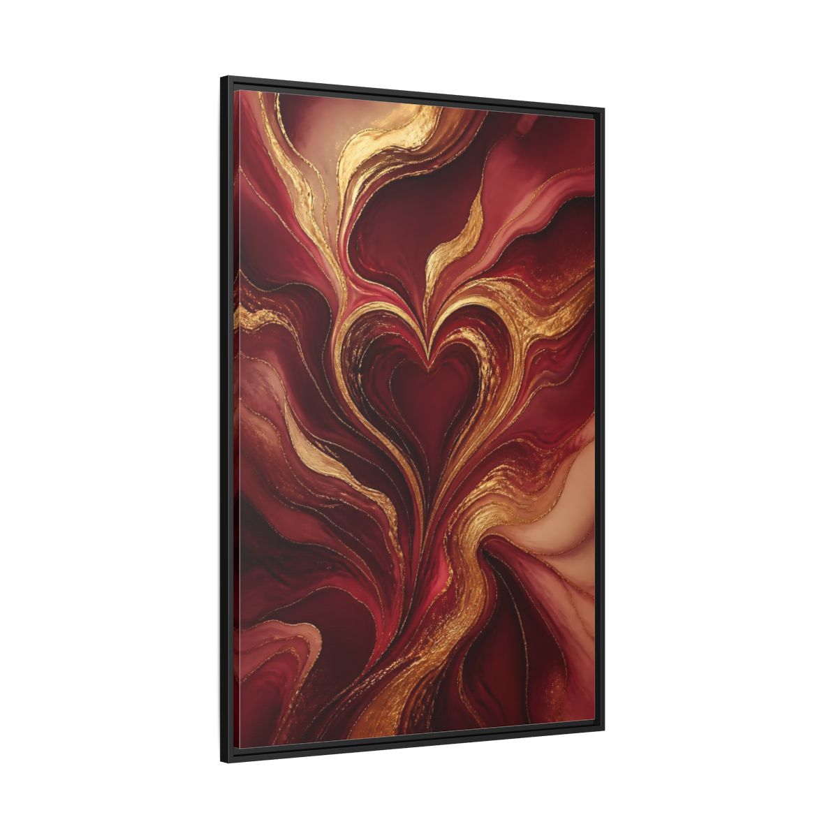 Side Mockup 12. Abstract Gold Heart shown as framed canvas print