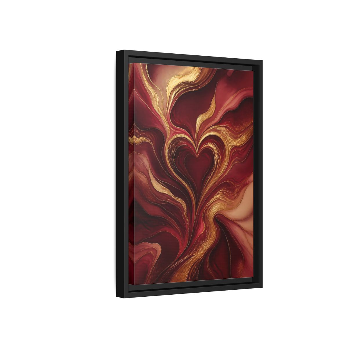 Side Mockup 6. Abstract Gold Heart shown as framed canvas print