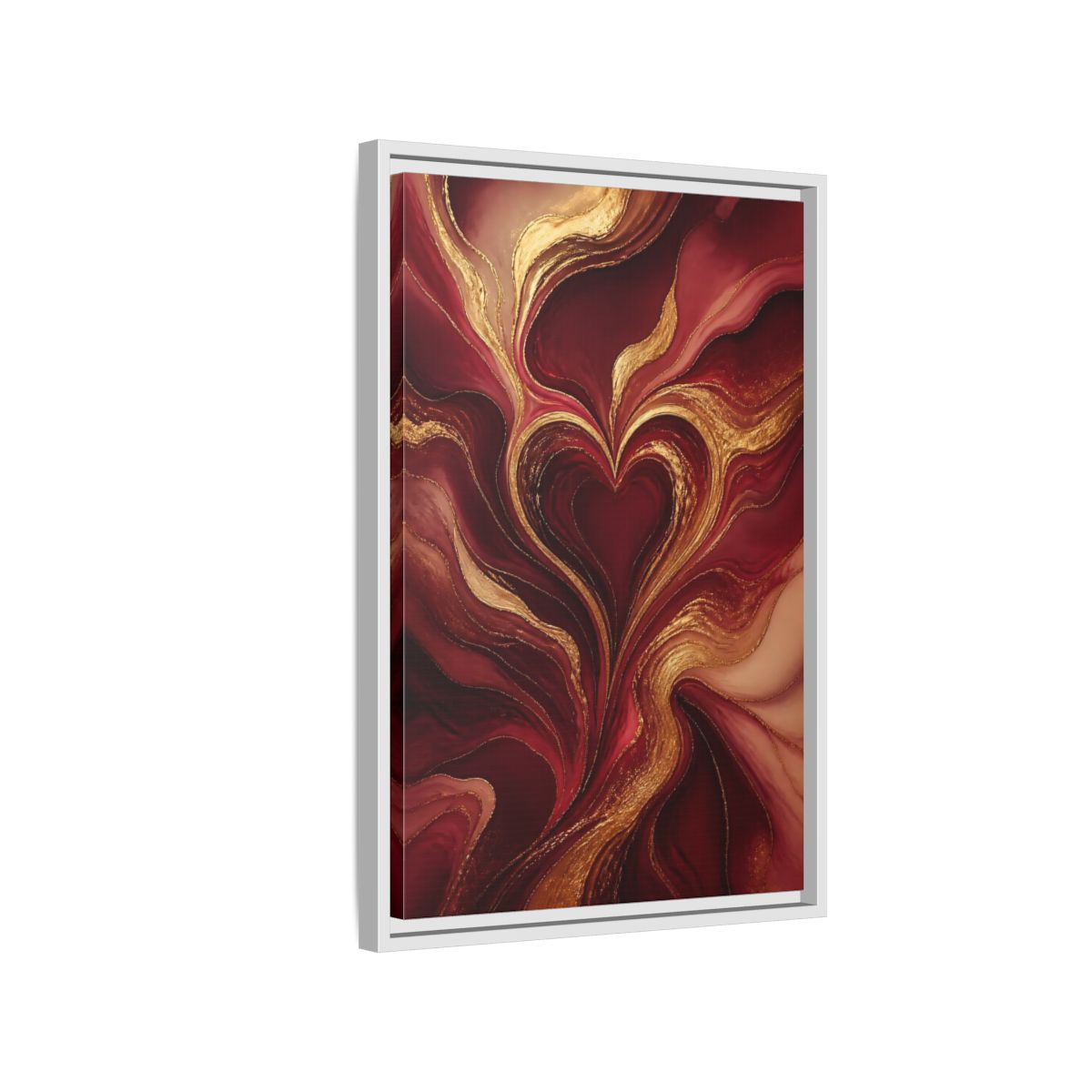 Side Mockup 1. Abstract Gold Heart shown as framed canvas print
