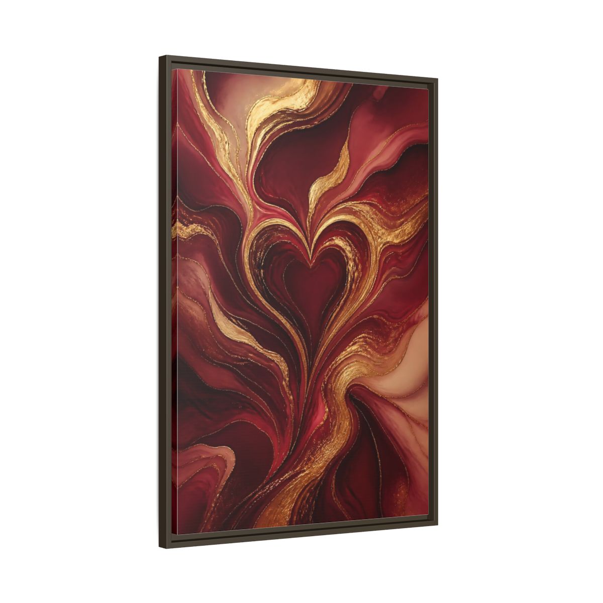 Main Mockup. Abstract Gold Heart shown as framed canvas print