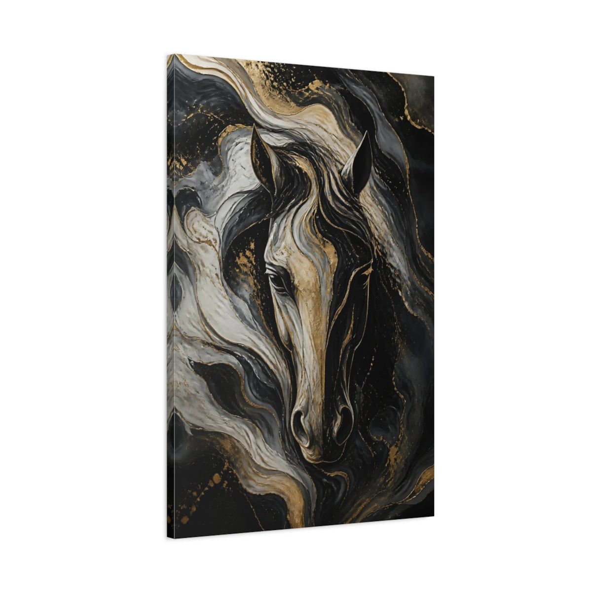 Main Mockup. Abstract Gold Horse Portrait shown as canvas print