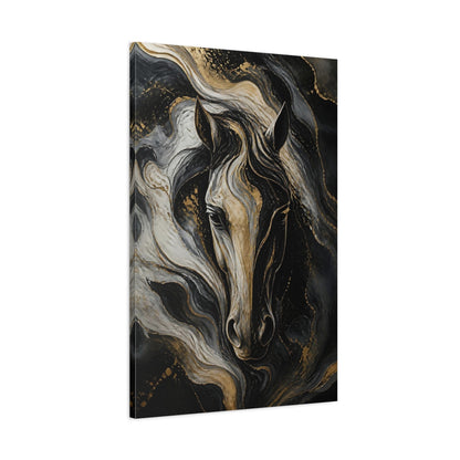 Main Mockup. Abstract Gold Horse Portrait shown as canvas print