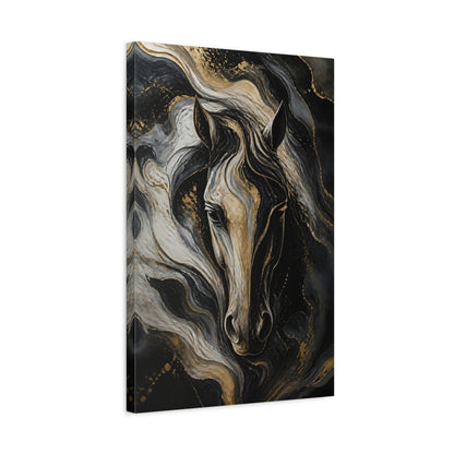 Side Mockup 3. Abstract Gold Horse Portrait shown as canvas print