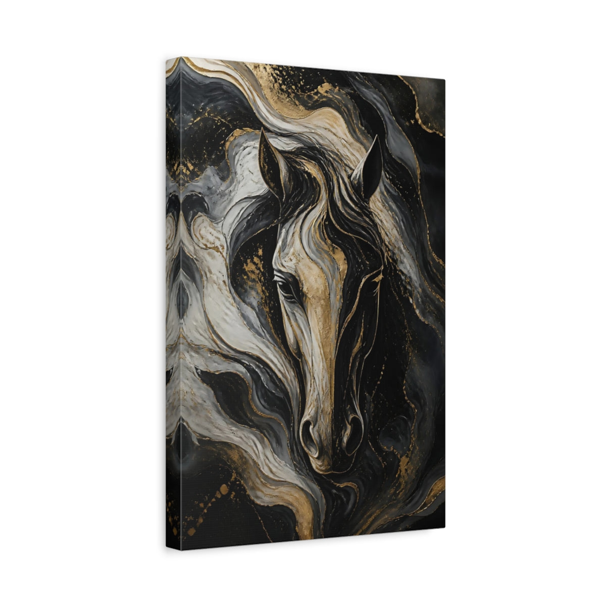 Side Mockup 4. Abstract Gold Horse Portrait shown as canvas print