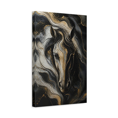 Side Mockup 4. Abstract Gold Horse Portrait shown as canvas print