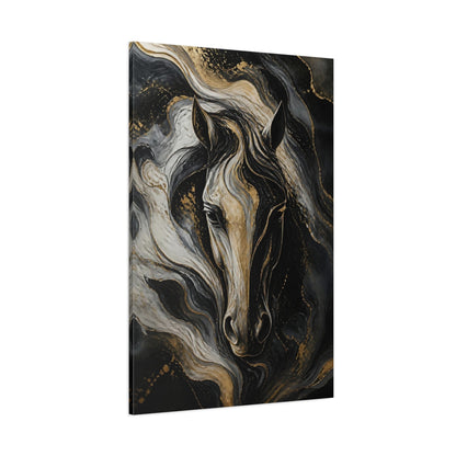 Side Mockup 1. Abstract Gold Horse Portrait shown as canvas print
