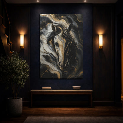 Mockup 4. Abstract Gold Horse Portrait shown as canvas print