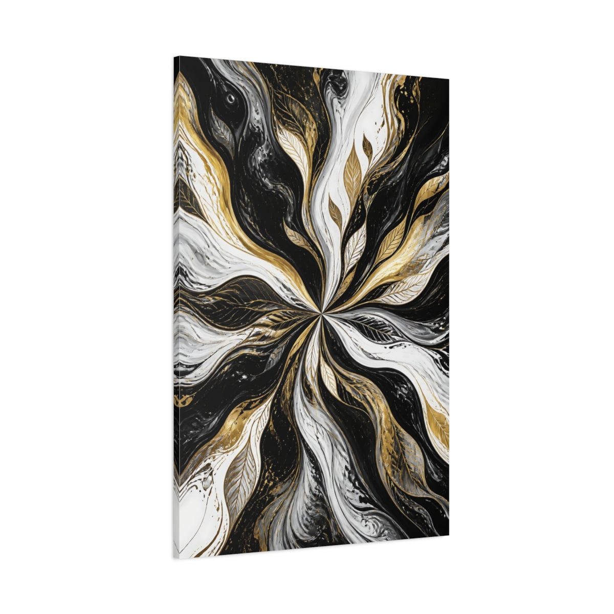 Side Mockup 1. Abstract Gold Leaf Swirl shown as canvas print