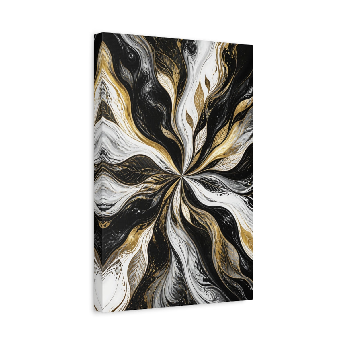 Side Mockup 4. Abstract Gold Leaf Swirl shown as canvas print