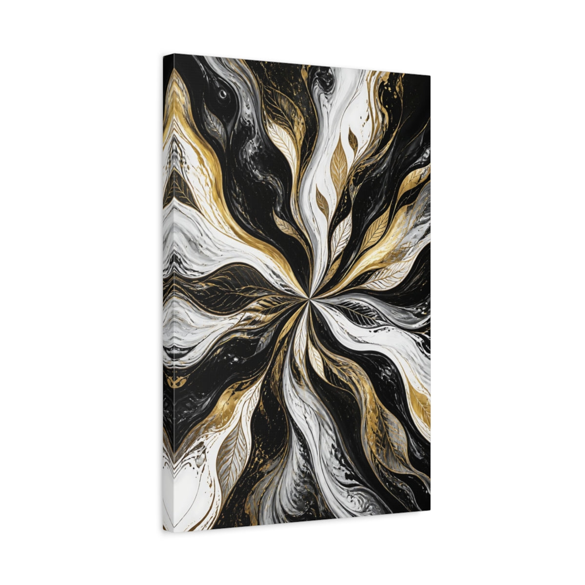 Side Mockup 3. Abstract Gold Leaf Swirl shown as canvas print