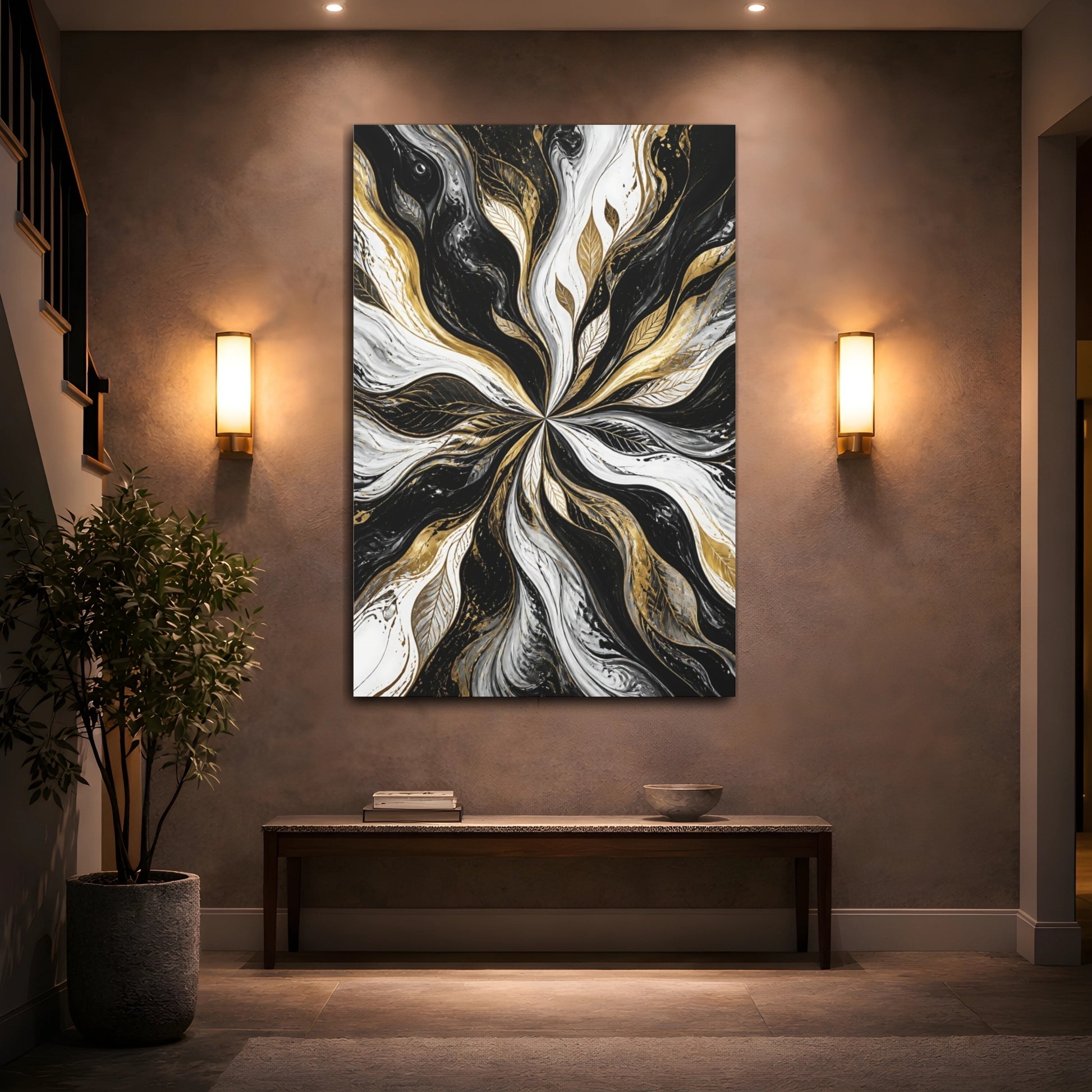 Mockup 2. Abstract Gold Leaf Swirl shown as canvas print