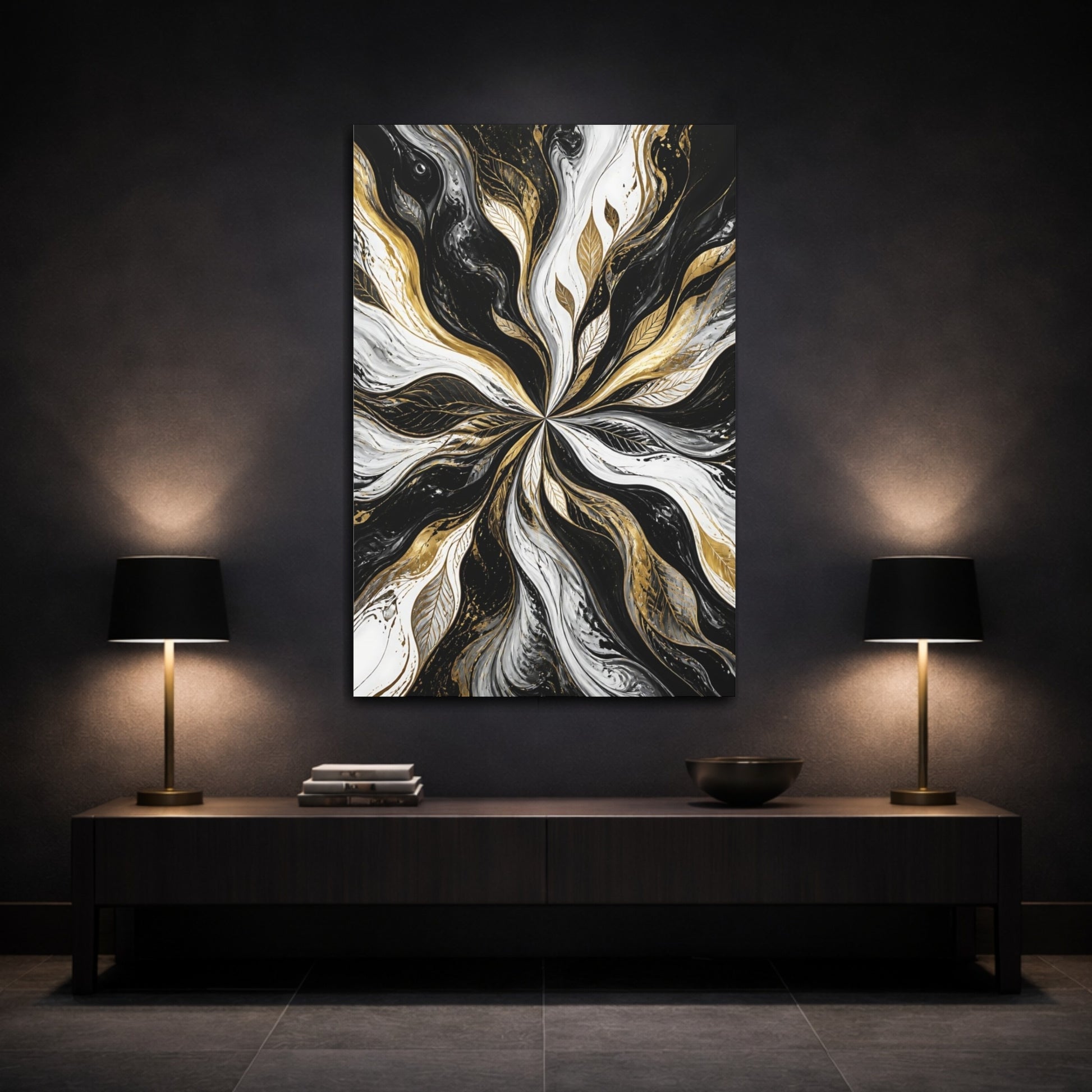 Mockup 3. Abstract Gold Leaf Swirl shown as canvas print