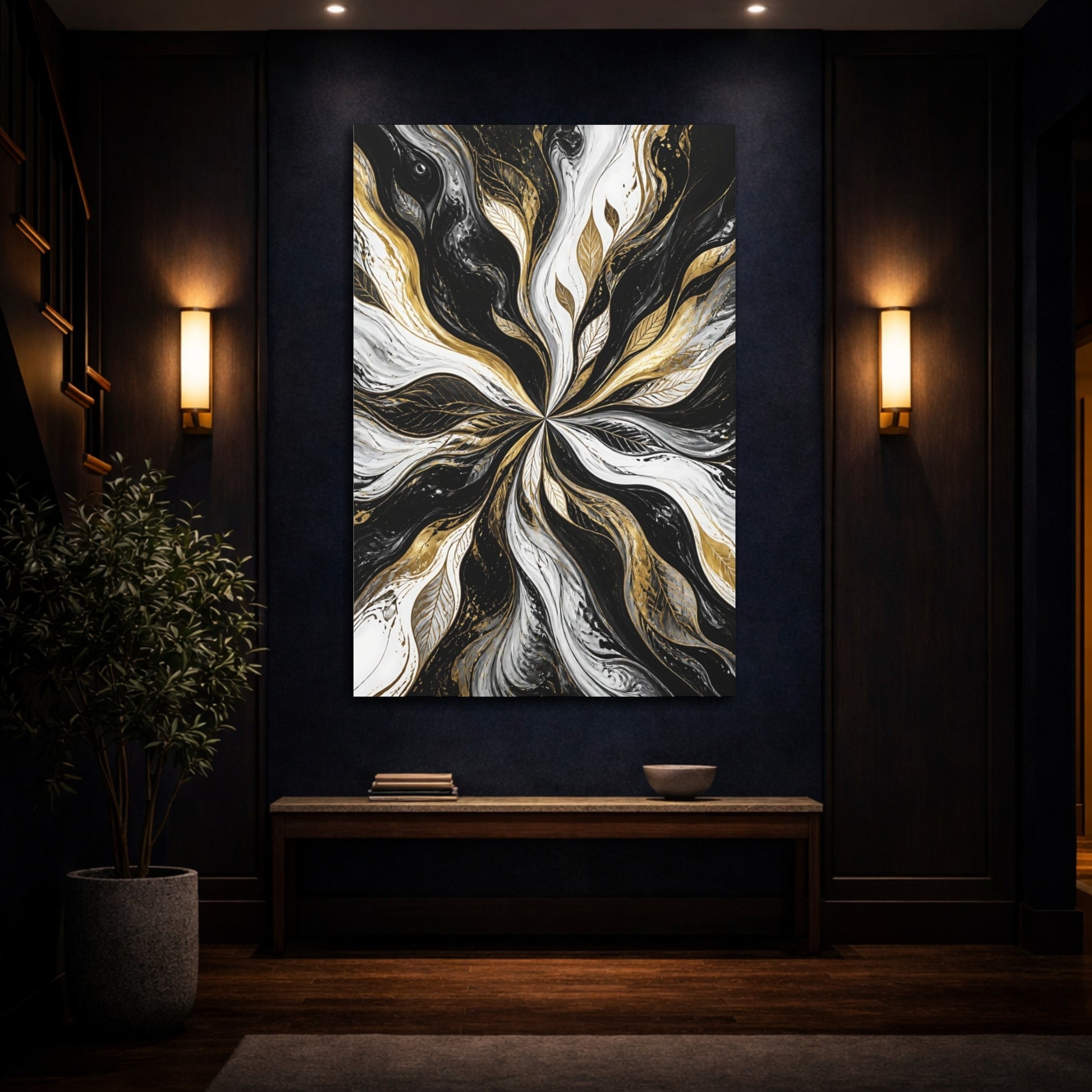 Mockup 4. Abstract Gold Leaf Swirl shown as canvas print