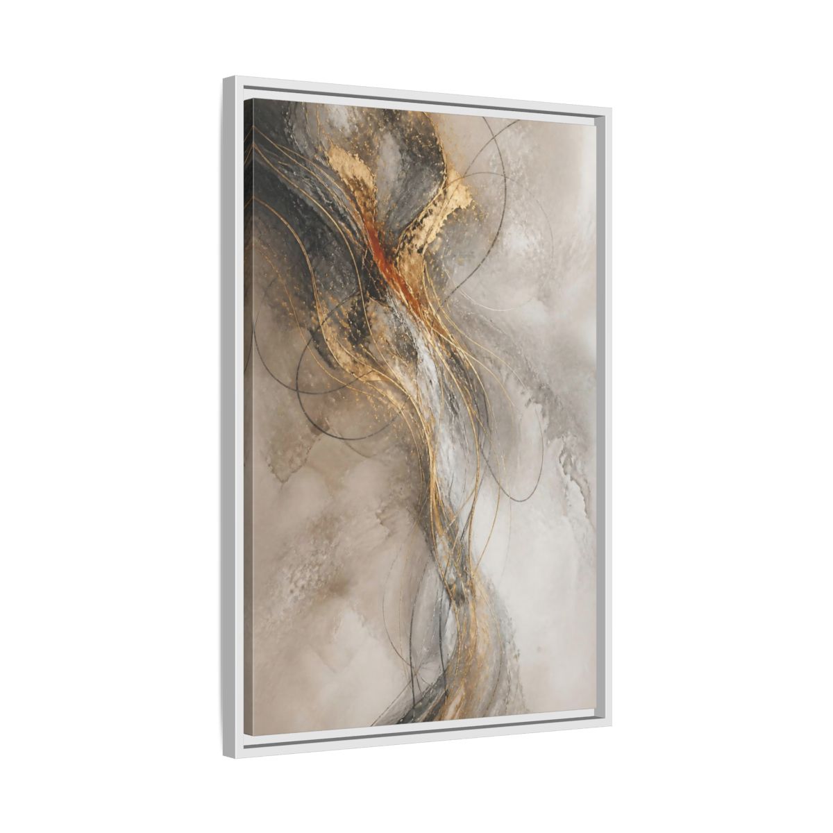 Side Mockup 10. Abstract Gold Linework shown as framed canvas print