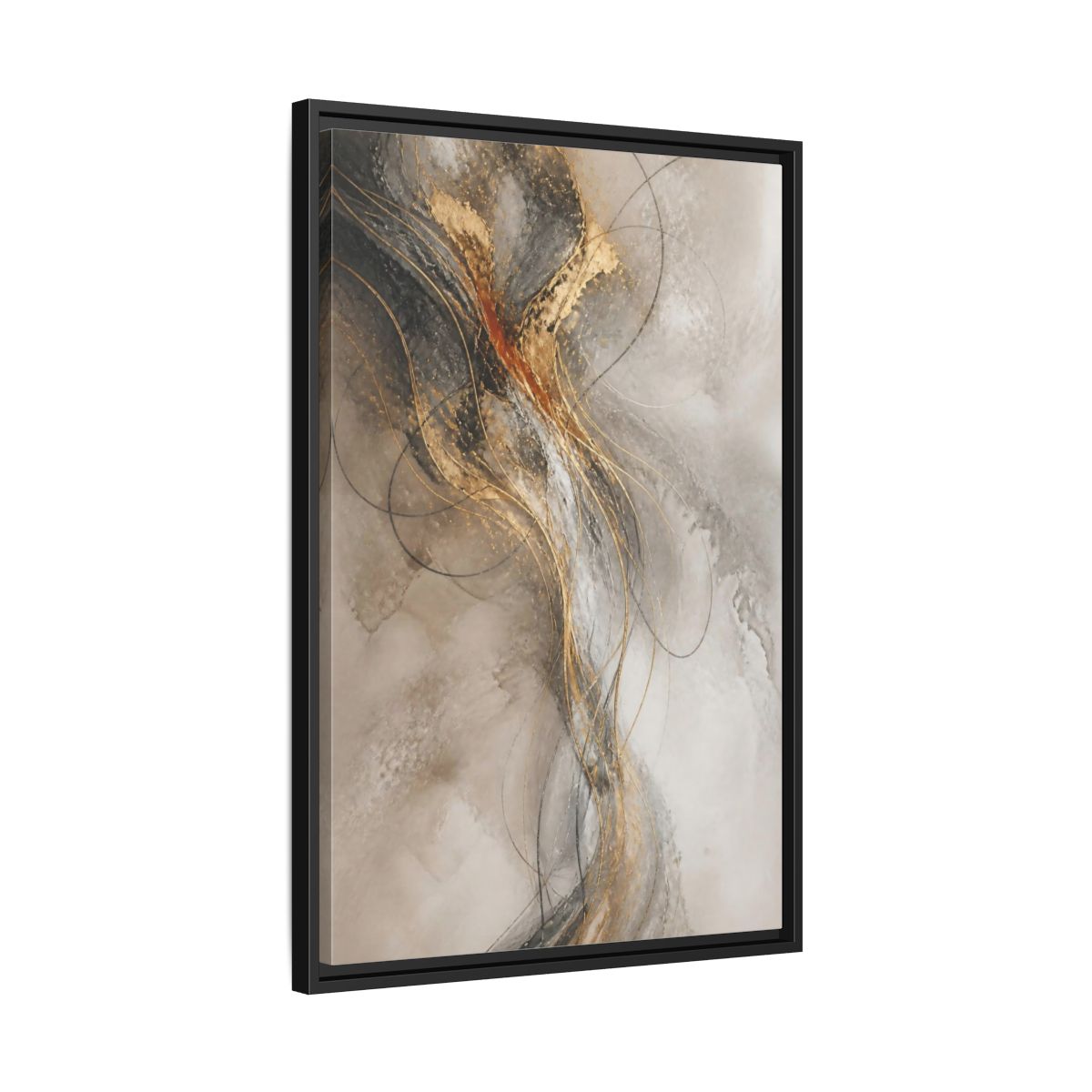 Side Mockup 14. Abstract Gold Linework shown as framed canvas print