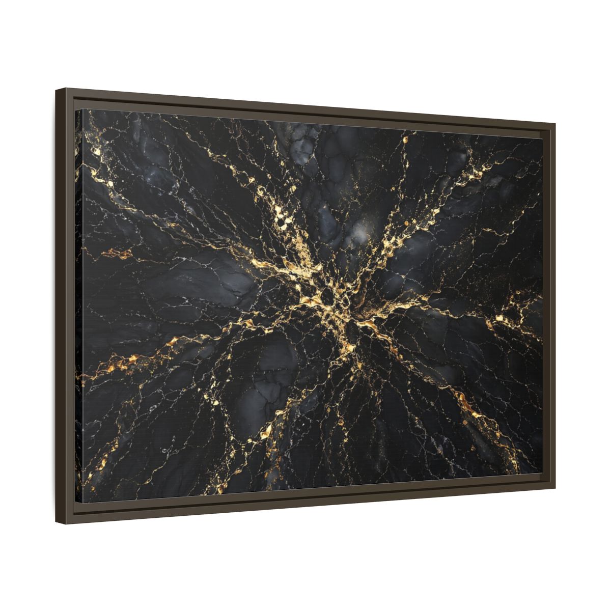 Side Mockup 11. Abstract Gold Marble Black And Gold shown as stretched canvas wall art