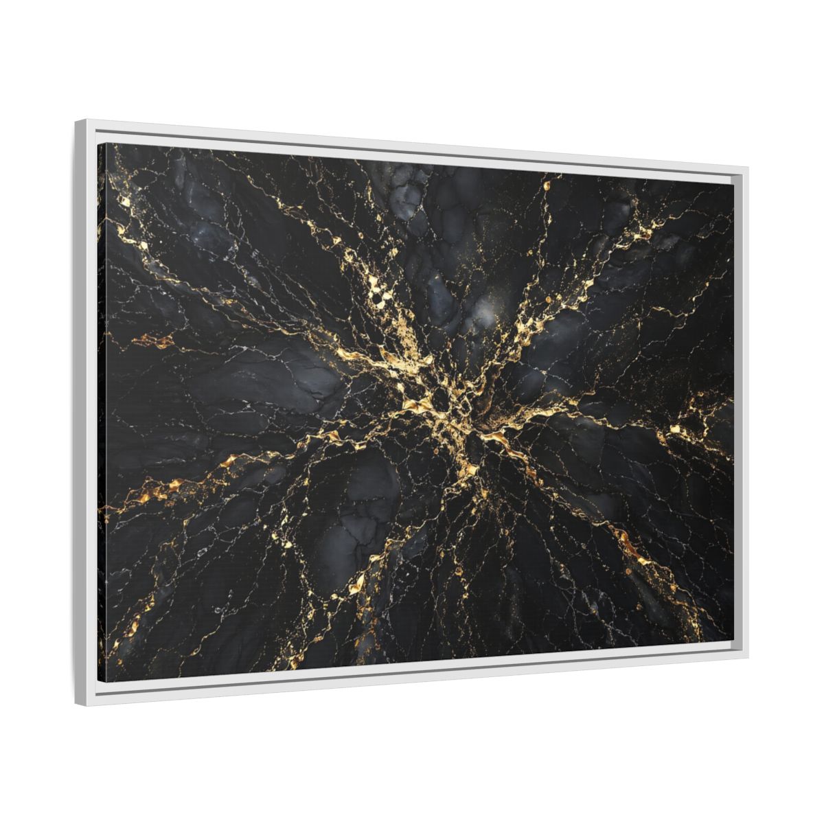 Side Mockup 9. Abstract Gold Marble Black And Gold shown as stretched canvas wall art