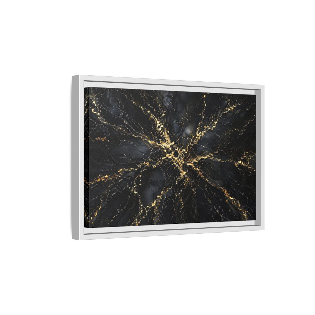 Side Mockup 4. Abstract Gold Marble Black And Gold shown as stretched canvas wall art