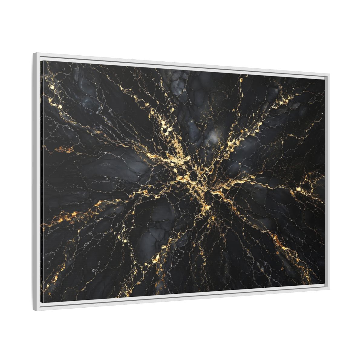 Side Mockup 7. Abstract Gold Marble Black And Gold shown as stretched canvas wall art