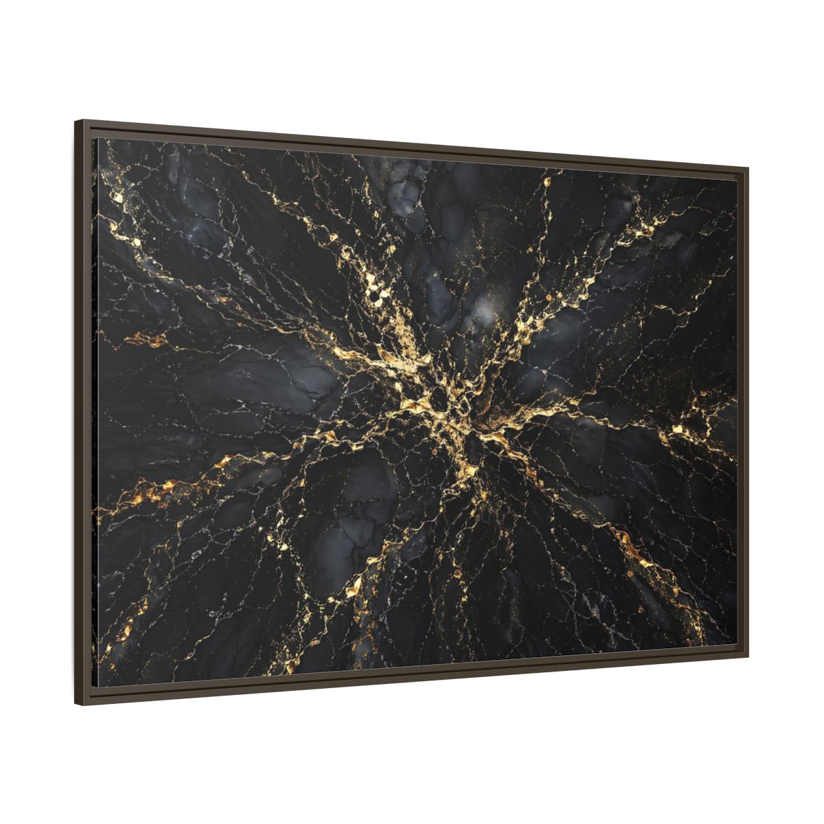 Side Mockup 8. Abstract Gold Marble Black And Gold shown as stretched canvas wall art