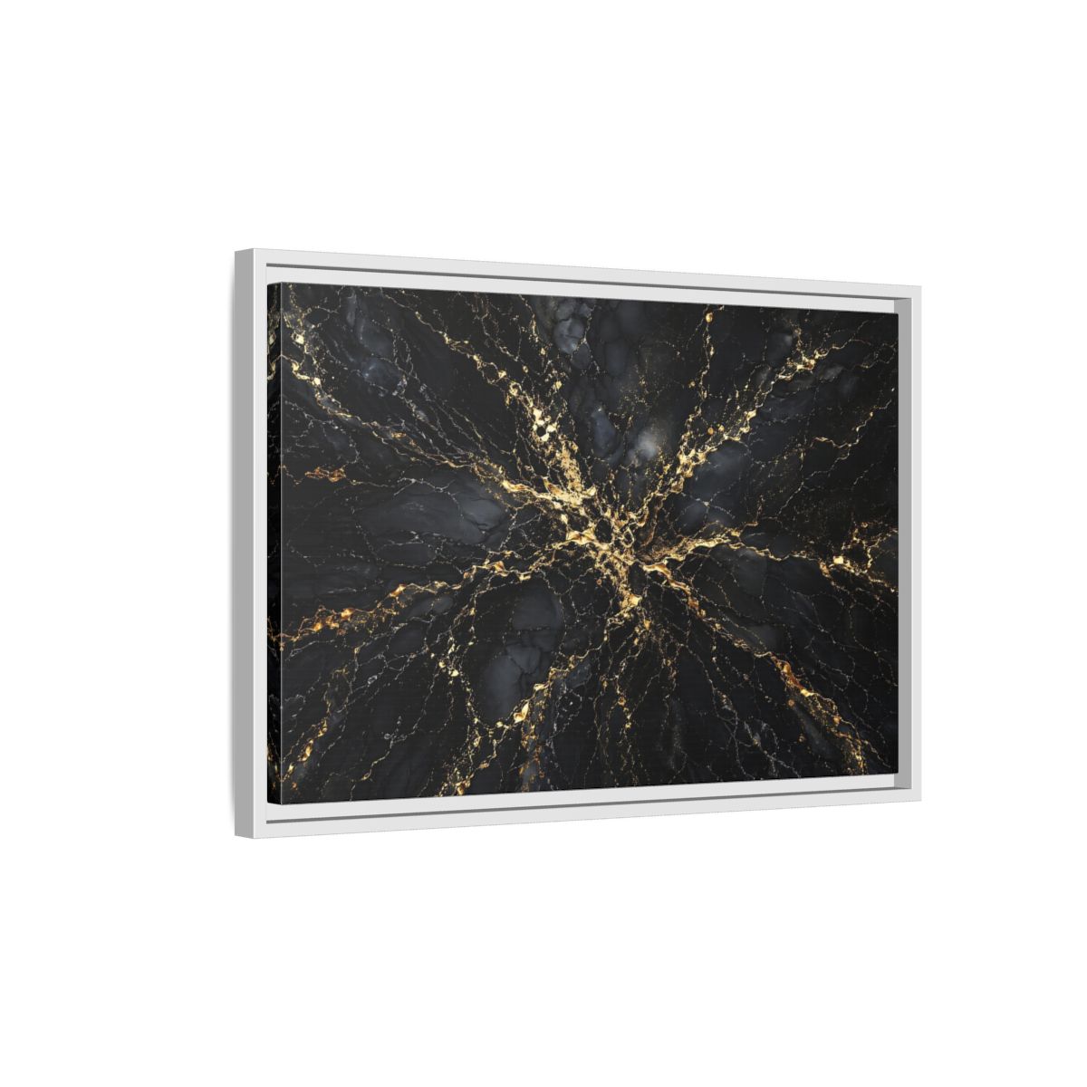 Side Mockup 1. Abstract Gold Marble Black And Gold shown as stretched canvas wall art