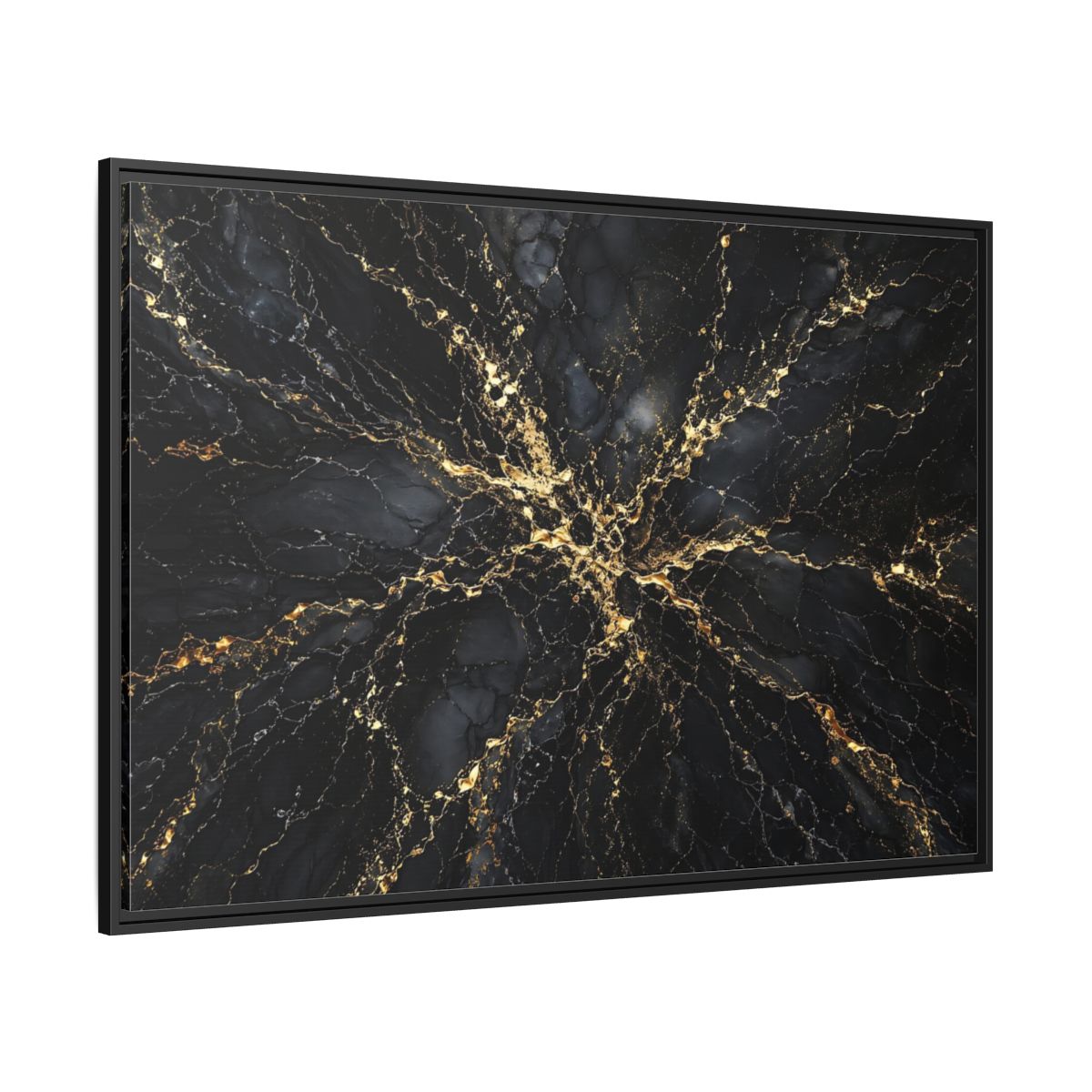Side Mockup 12. Abstract Gold Marble Black And Gold shown as stretched canvas wall art