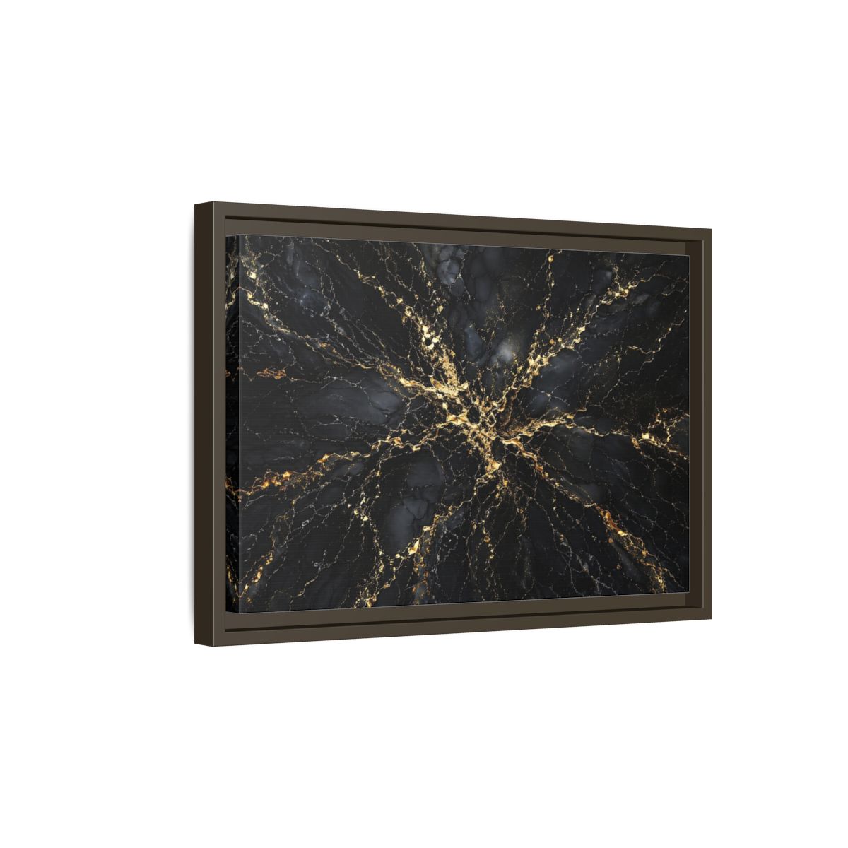Side Mockup 5. Abstract Gold Marble Black And Gold shown as stretched canvas wall art