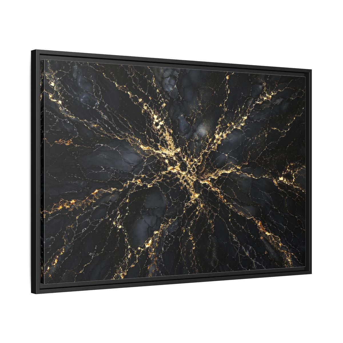Side Mockup 13. Abstract Gold Marble Black And Gold shown as stretched canvas wall art