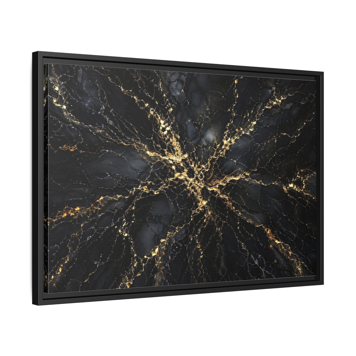 Side Mockup 14. Abstract Gold Marble Black And Gold shown as stretched canvas wall art
