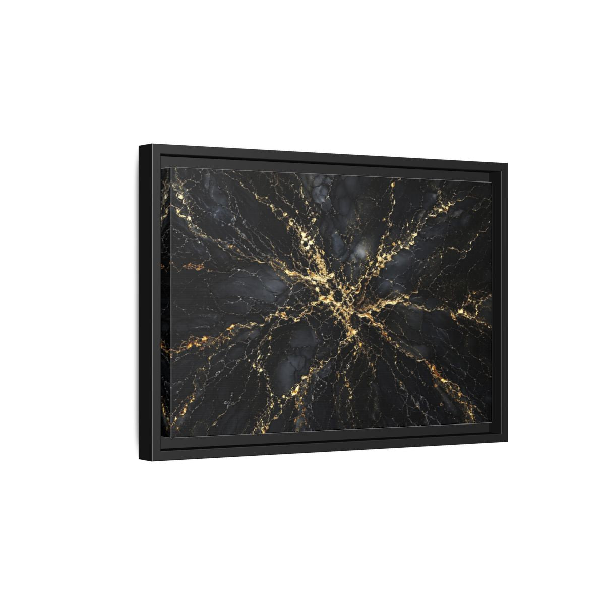 Side Mockup 6. Abstract Gold Marble Black And Gold shown as stretched canvas wall art