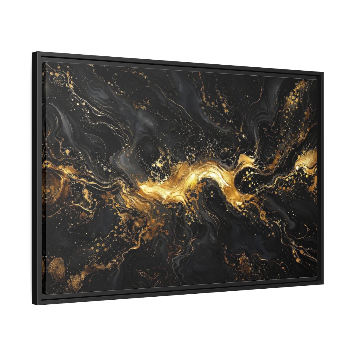 Side Mockup 13. Abstract Gold Marble Black And Gold shown as stretched canvas wall art