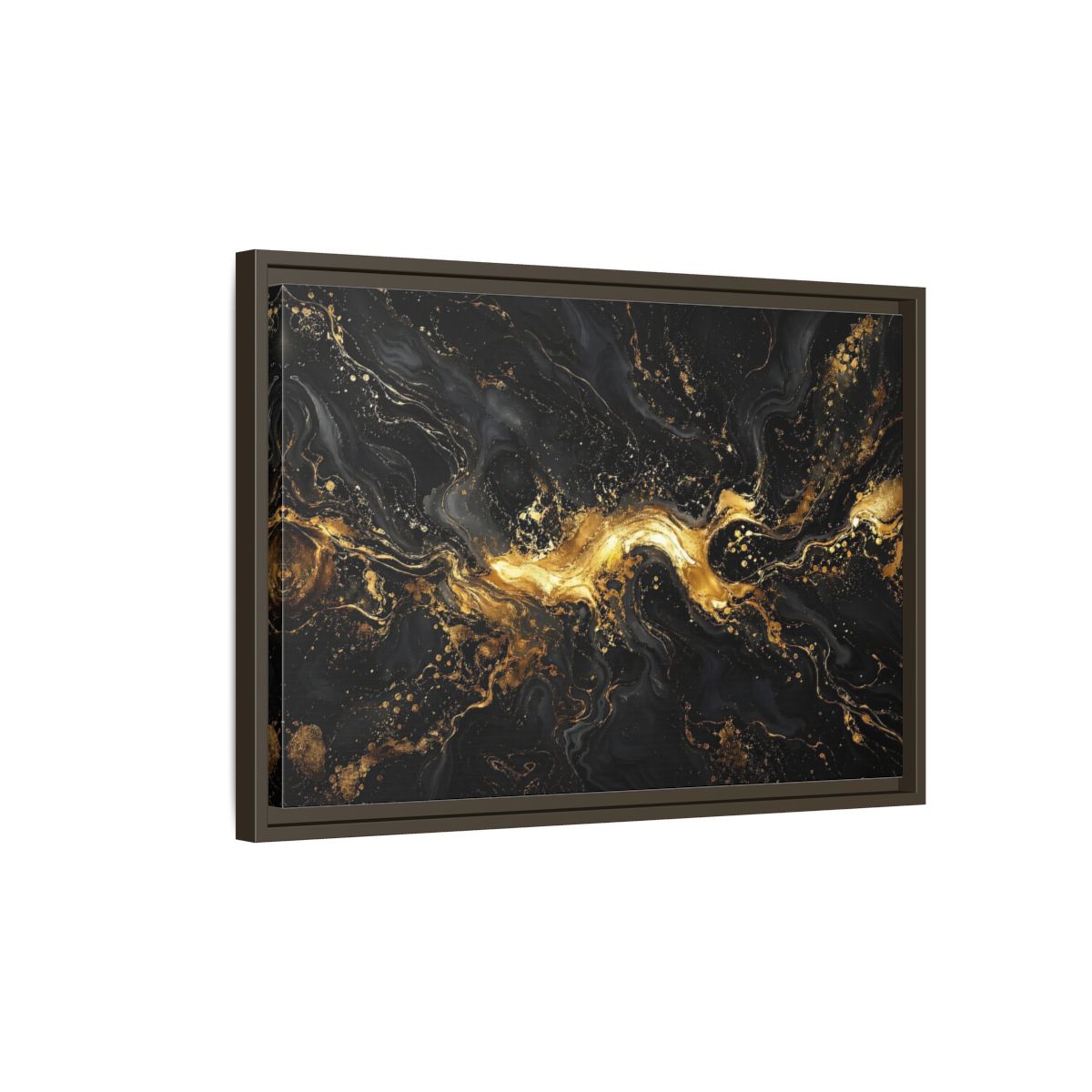Side Mockup 2. Abstract Gold Marble Black And Gold shown as stretched canvas wall art